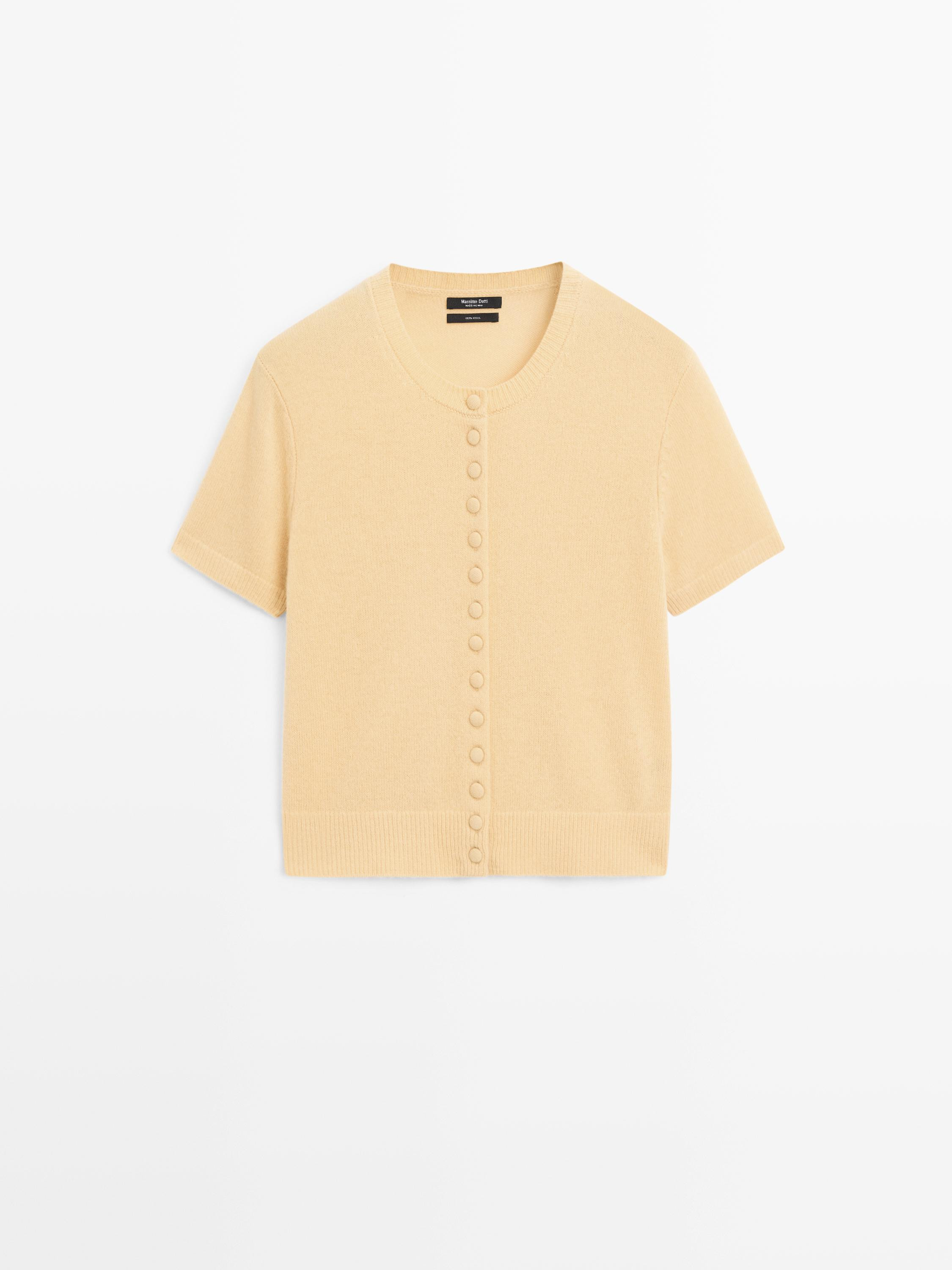 Short sleeve wool knit cardigan | Massimo Dutti UK