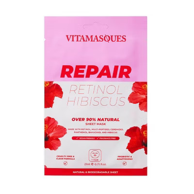 Vitamasques Repair Retinol Hibiscus Biodegradable Sheet Mask & Eco Pouch - 0.71 fl oz | Target