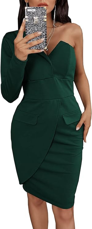 ECOWISH Women's Dresses Sexy Ruffle One Shoulder Sleeveless Split Bodycon Midi Party Dress | Amazon (US)
