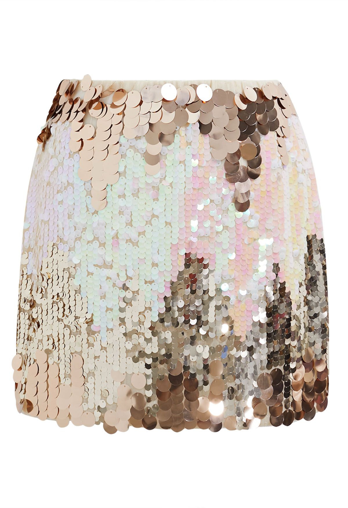 Eye-Catching Sequins Embellished Mini Bud Skirt in Champagne | Chicwish