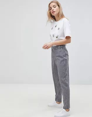 ASOS DESIGN tailored gingham tapered pants with belt and buckle detail | ASOS US