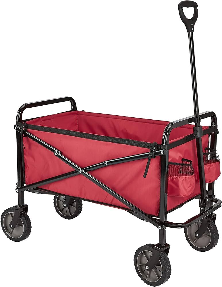 Amazon Basics Collapsible Folding Outdoor Utility Wagon with Cover Bag, Red | Amazon (US)