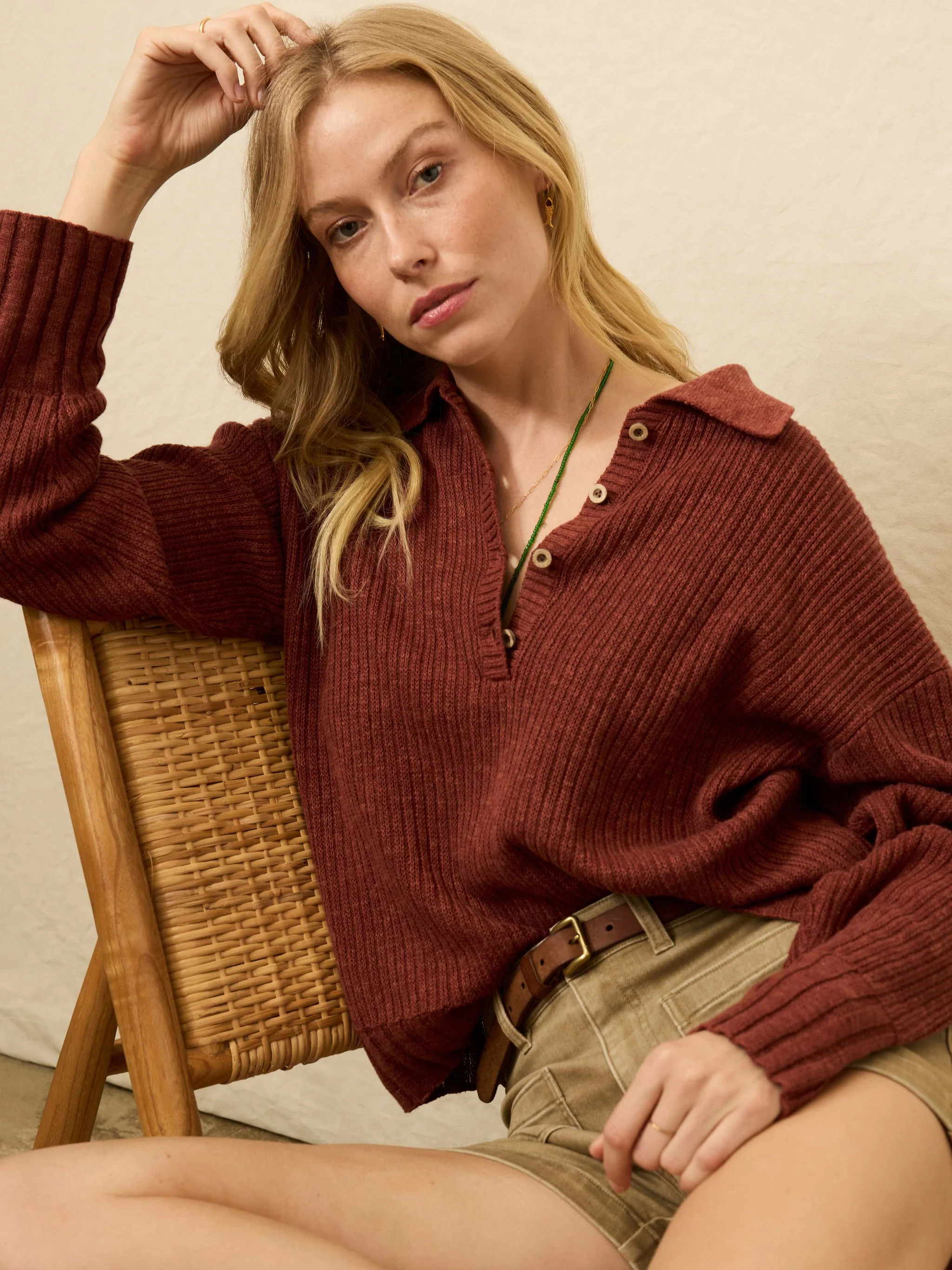 Miramar Linen Relaxed Polo - Smoked Paprika | Faherty