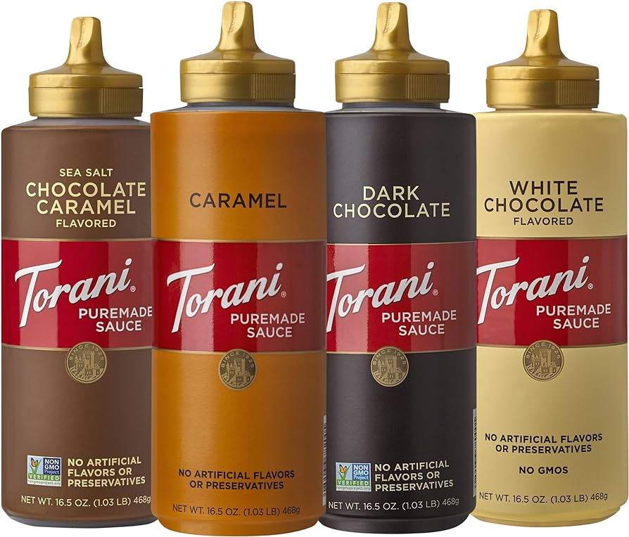 Torani Puremade Sauce Variety Pack, 4 Flavors, 16.5 Ounce Bottles | Amazon (US)