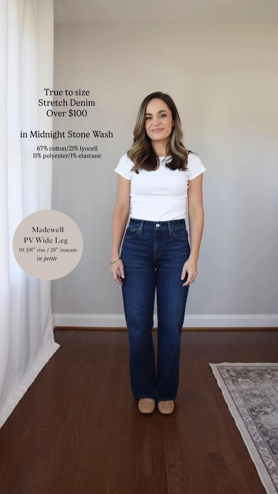I share a lot of petite-friendly wide leg jeans. Here is a comparison of my top five. 

Madewell PV Wide Leg: petite 24 / 10 3/8” rise / 28” inseam
Top: xs

For size comparison, I’m 4’10” 105lbs. My measurements are 32”, 24”, 36”. I typically wear petite xxs/00/24 and have a 25” ankle inseam and a 27.5-28” full length inseam.

#LTKPetite