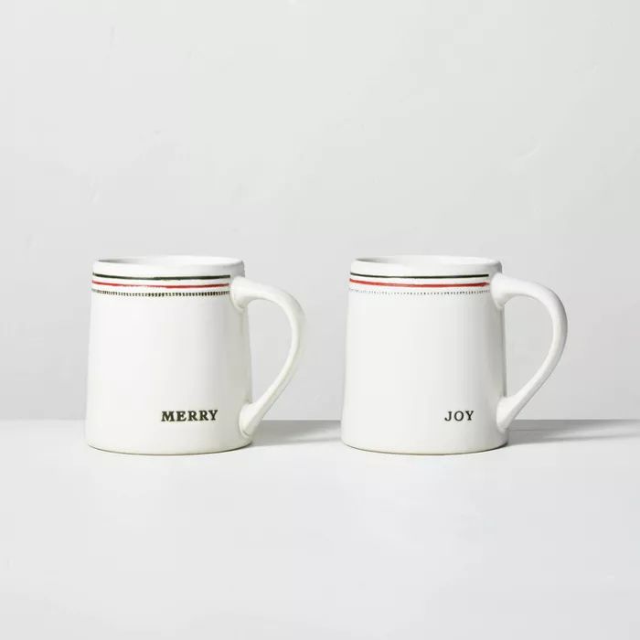 13oz Merry & Joy Holiday Stripes Stoneware Mugs Red/Green - Hearth & Hand™ with Magnolia | Target