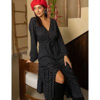 Polka Dot Dress Long Sleeves Black, Midi Polka Dots, Buttoned-Down Shirt Dress, Sleeve | Etsy (US)