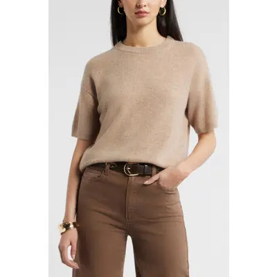 Nordstrom Short Sleeve Cashmere Sweater in Yellow Pale at Nordstrom, Size Xx-Small | Nordstrom