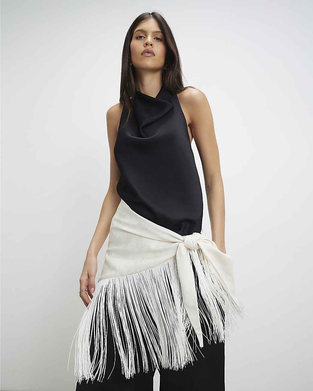 Cream Fringe Jacquard Hip Scarf | River Island UK & IE