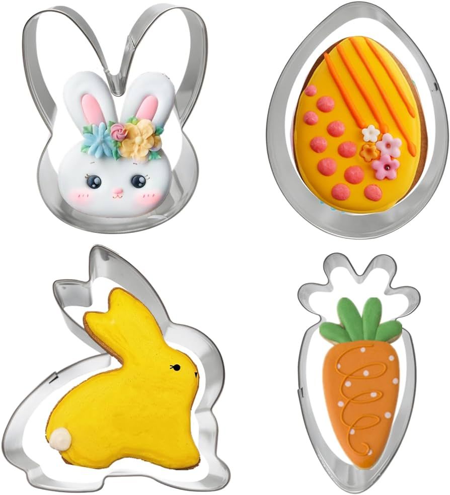 Easter Cookie Cutters, 4pcs Holiday Themed Cutter Carrot Egg Bunny Rabbite Cookie Cutter, Stainle... | Amazon (US)