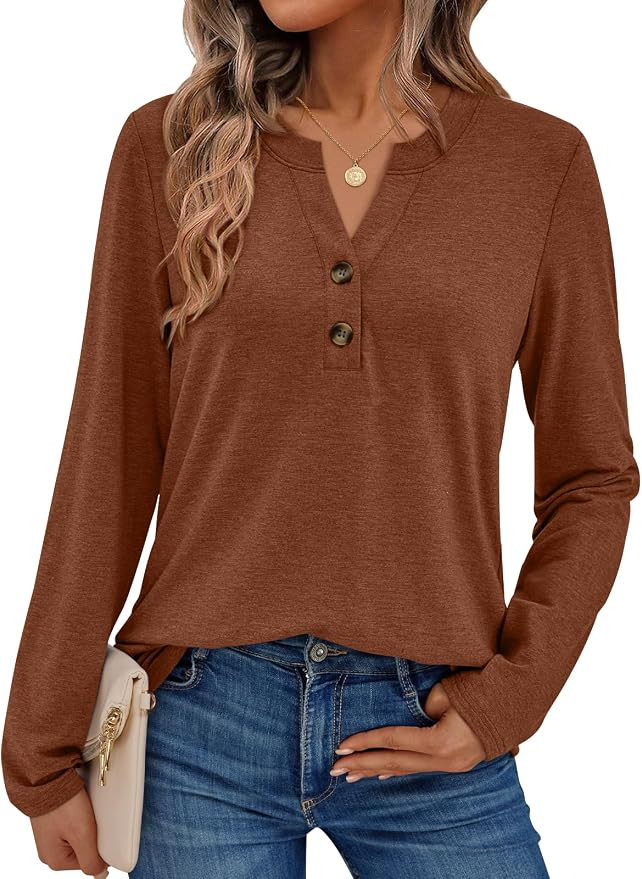 AUTOMET Women's Long Sleeve Shirts 2026 Spring Fashion Dressy Casual Tops Trendy Henley Blouses C... | Amazon (US)
