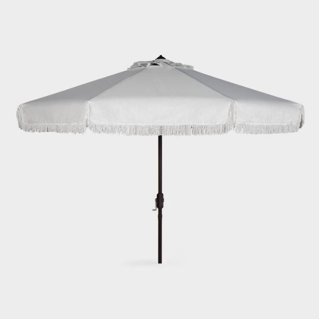 White 9 Ft Tilting Patio Umbrella with Fringe | World Market
