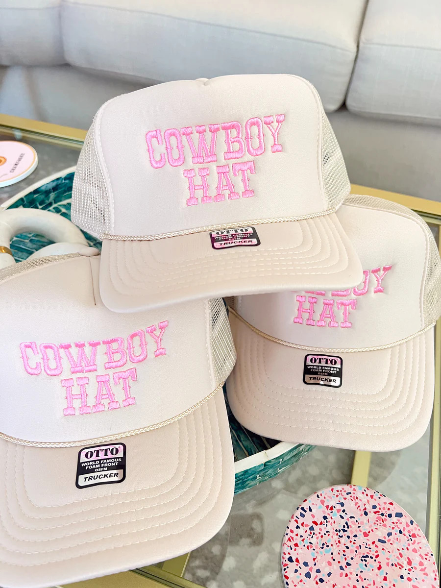 Cowboy Hat - Tan w/ Pink Embroidered | KenzKustomz