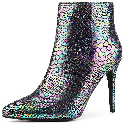 Perphy Snakeskin Printed Metallic Boots Pointed Toe Stiletto Heel Black Ankle Boots for Women 6.5 M US | Amazon (US)
