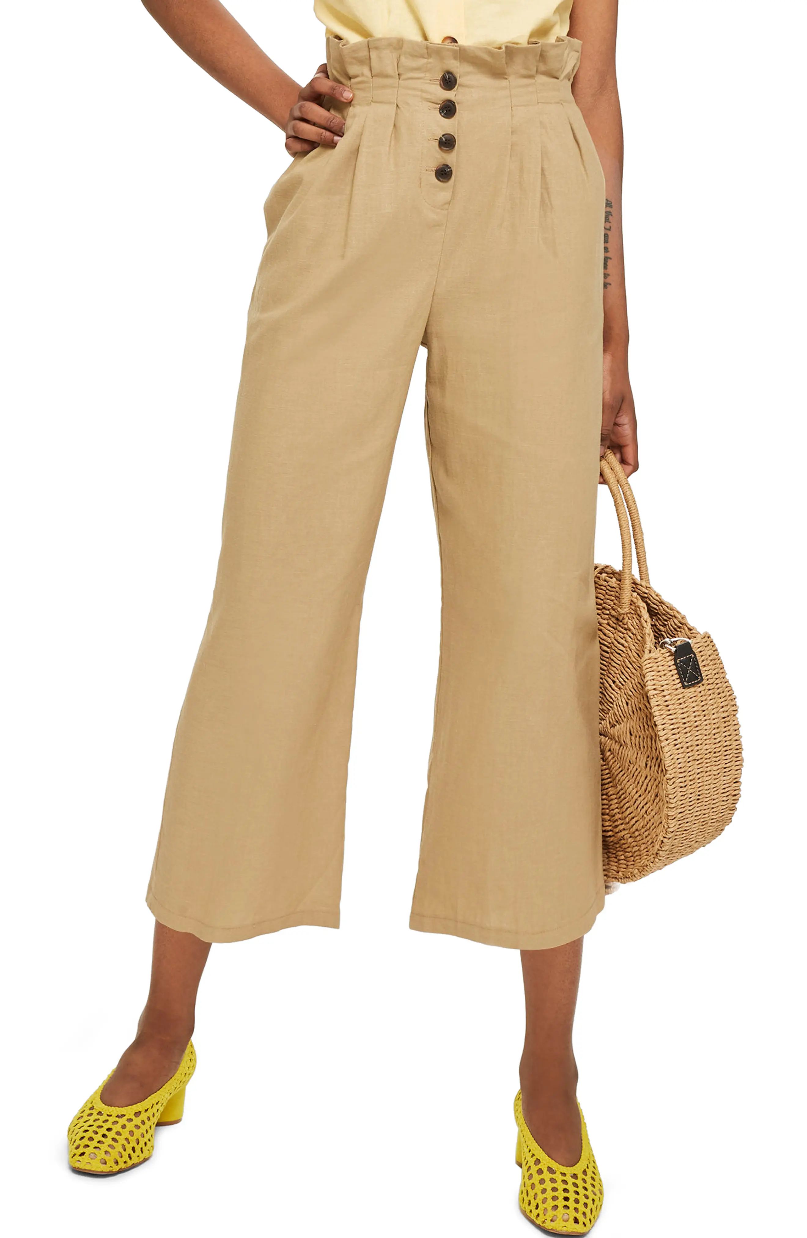 Button Wide Leg Crop Trousers | Nordstrom