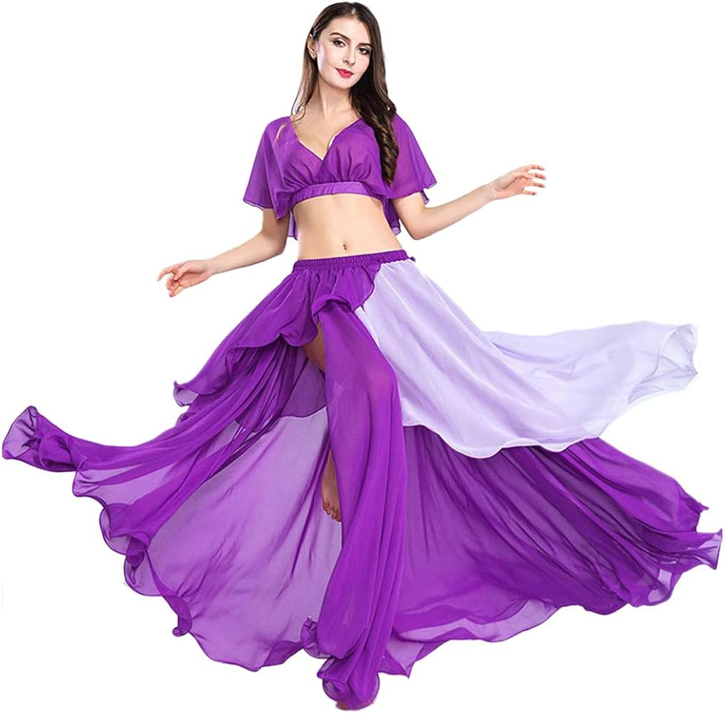 Chiffon Fairy Belly Dance Skirt Belly Dancing Costume, One Size, 3 Colors Black, Purple, Pink | Amazon (US)