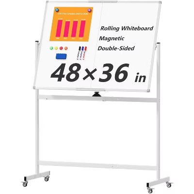 48" x 36"  Whiteboard on Wheels, Double-Sided RollingWhiteboard,Mobile Magnetic Dry Erase Board with Stand and Easel, Silver | Target