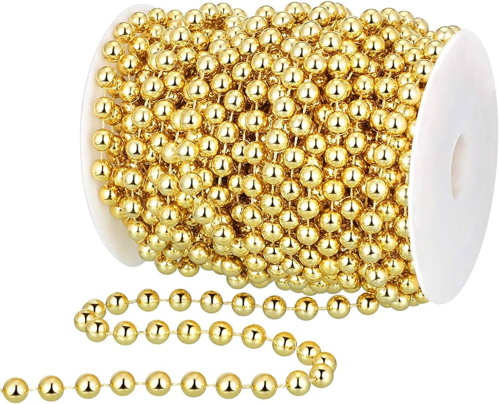 WILLBOND 50ft Christmas Tree Beads Artificial Pearls Beads Garland Plastic Beads Roll for Christm... | Amazon (US)