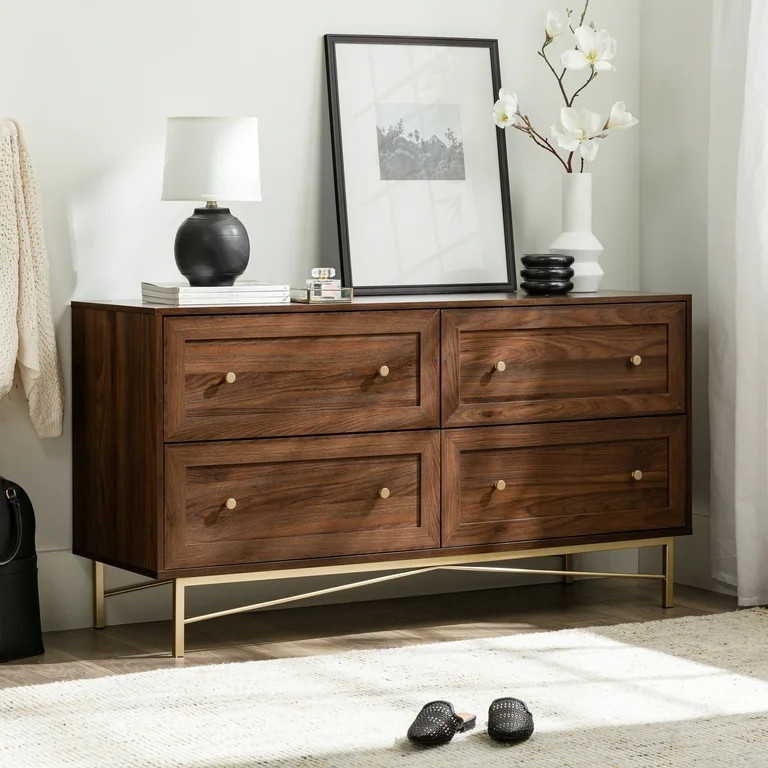 Walker Edison Modern 4 Drawer Dresser, Dark Walnut | Walmart (US)