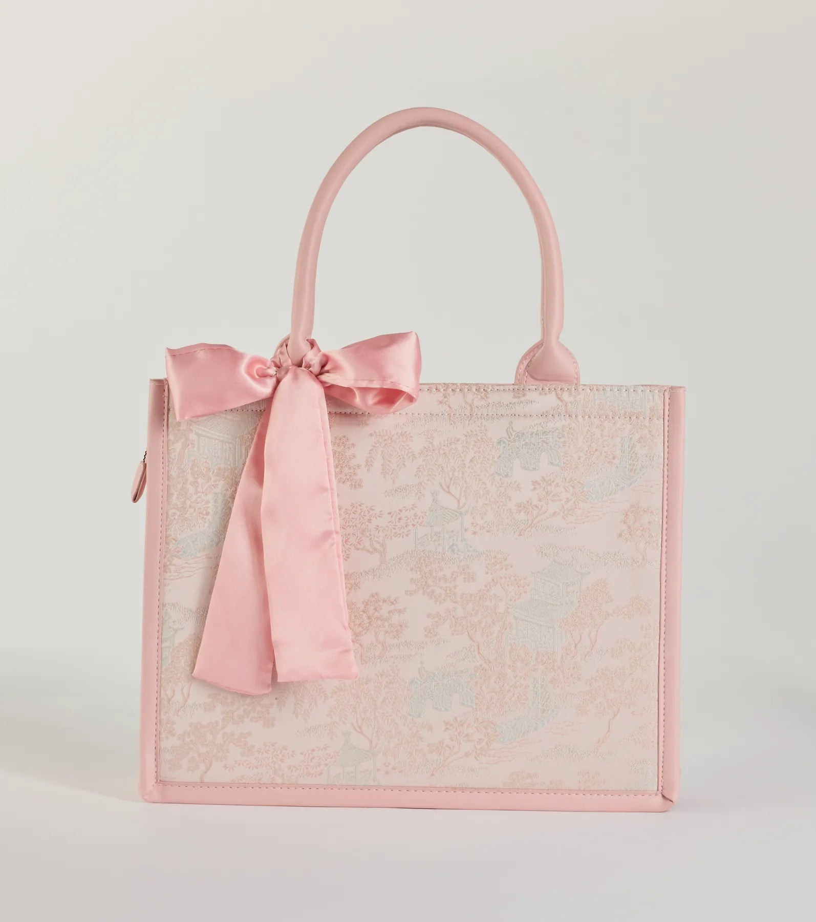Scenic Embroidered Satin Bow Tote Bag | Windsor Stores