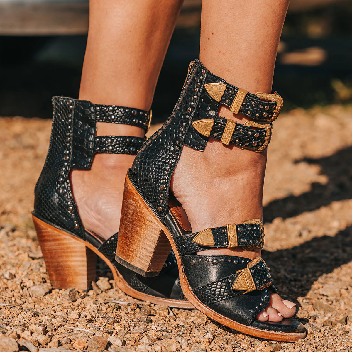RODEO Leather Sandals Black Multi | Freebird Stores | Shop Western Studded Ankle Sandals & Handcr... | Freebird