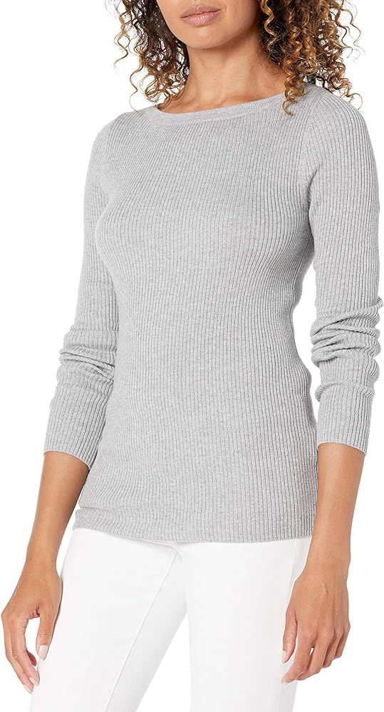 Amazon Essentials Women's Lightweight Ribbed Long-Sleeve Boat Neck Slim-Fit Sweater | Amazon (US)