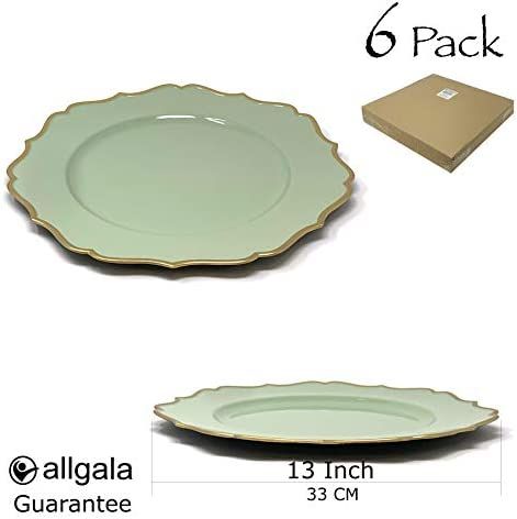 Amazon.com | allgala 13-Inch 6-Pack Heavy Quality Round Charger Plates-Floral Sage-HD80346: Charg... | Amazon (US)