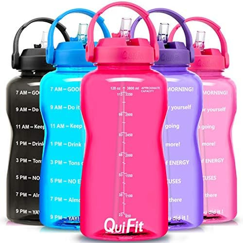 QuiFit Motivational Gallon Water Bottle - with Straw & Time Marker BPA Free 128/64 oz Large Water... | Amazon (CA)