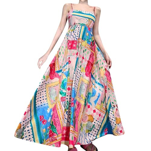 Deal of The Day,Farm Rio Dupes Womens Cute Print Maxi Cami Dress Loose Sleeveless Spaghetti Strap Boho Dress Flowy Graffiti Long A Line Sundress Free People Dupe Dress Fall Dresses(Pink,XXL) | Amazon (US)