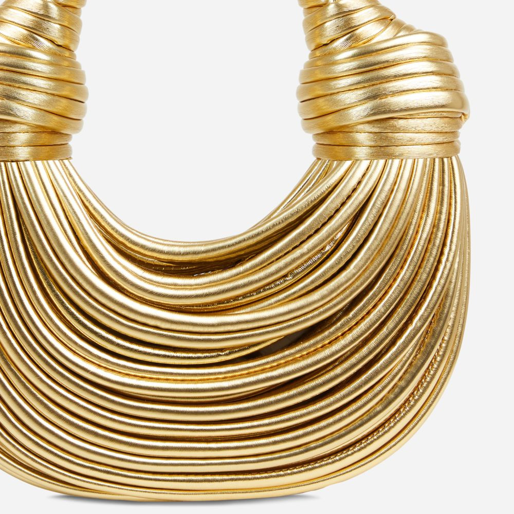 Leif Knotted Detail Strappy Shoulder Bag In Gold Metallic Faux Leather | EGO (UK)