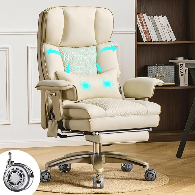 Leather Office Chair with Footrest, High-Back Executive Office Chair with Adjustable Lumbar Suppo... | Amazon (US)