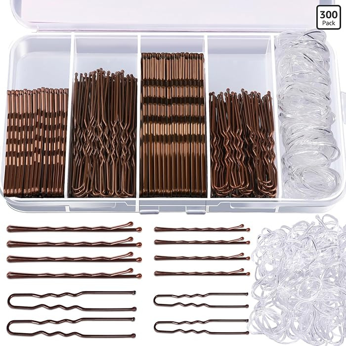 Teenitor 300pcs Bobby Pins Hair Pins Kit, 100 Hair Pin for Women 100 Bobby Pins Brown and 100 Hai... | Amazon (US)