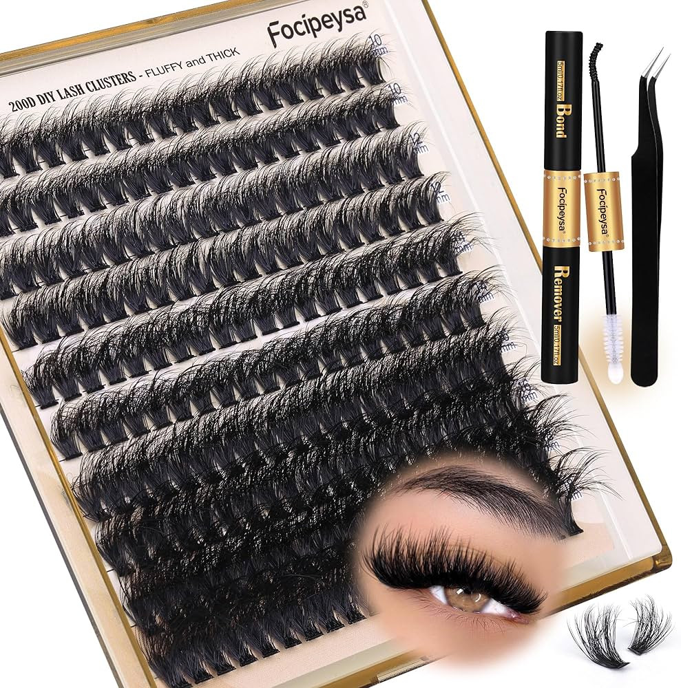 Focipeysa Lash Extension Kit Thick Eyelash Extension Kit 10-18mm Fluffy Lash Clusters 200D Indivi... | Amazon (US)