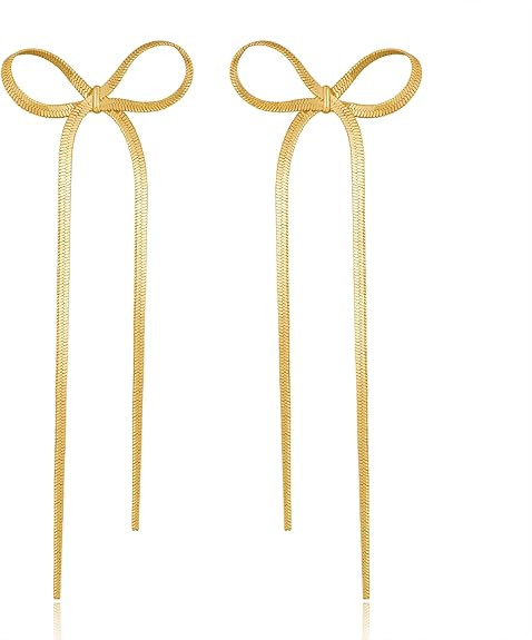 Gold Bow Drop Earrings for Women Silver Ribbon Dangle Earrings Trendy Bowknot Earrings Wedding Je... | Amazon (US)