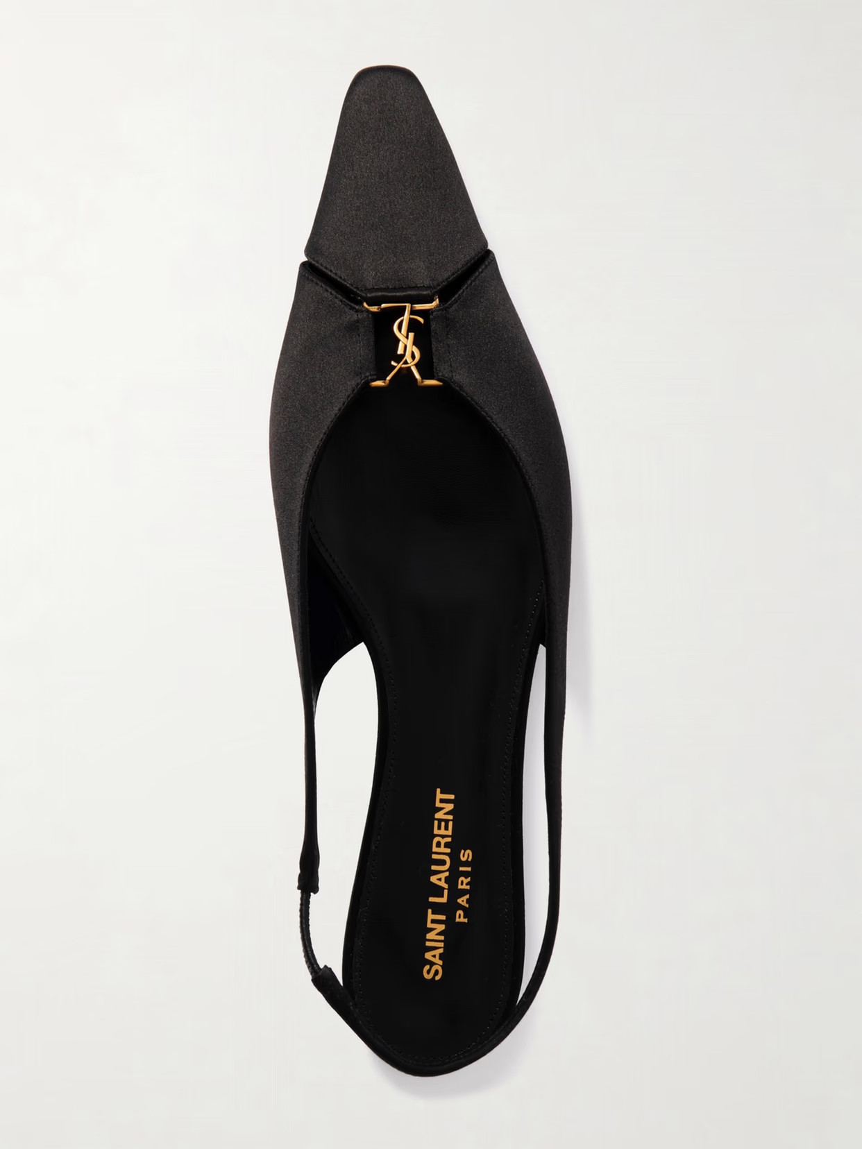 SAINT LAURENT - Babylone Embellished Crepe Point-toe Slingback Flats - Black | NET-A-PORTER (US)