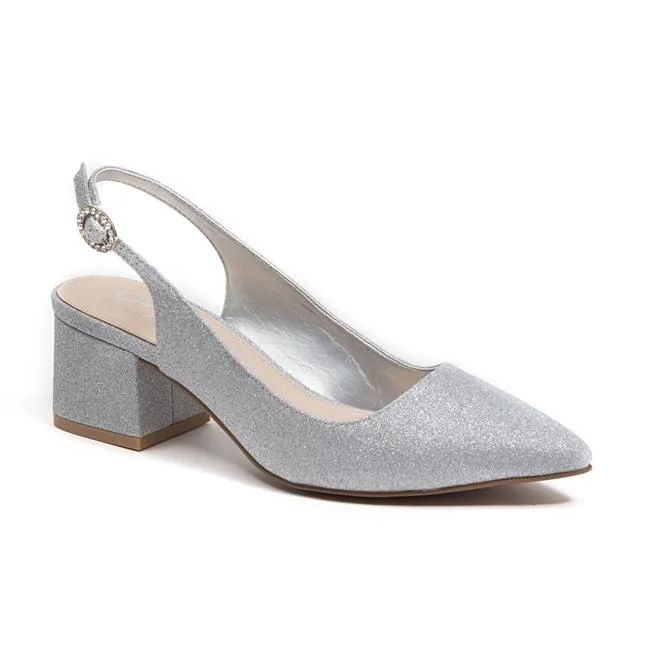 Mid Block Heel Dressy Glitter Sling Back Shoes&#44; Silver - Size 35 | Walmart (US)