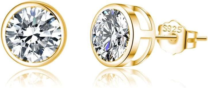 SLUYNZ Sterling Silver Bezel CZ Earrings Stud for Women Teen Girls Round Simulated Diamond Stud E... | Amazon (US)
