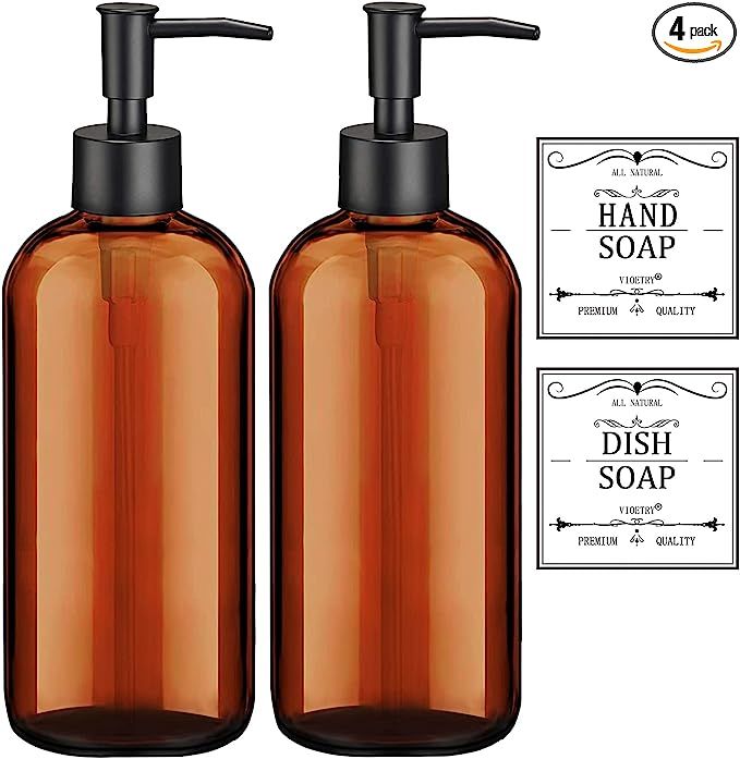 Amazon.com: Amber Soap Dispenser with Rust Proof Pump, Waterproof Labels (2 Pack,16 Oz), Soap Dis... | Amazon (US)
