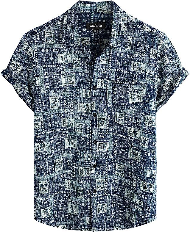VATPAVE Mens Front Pocket Hawaiian Shirts Casual Short Sleeve Button Down Beach Shirts | Amazon (US)