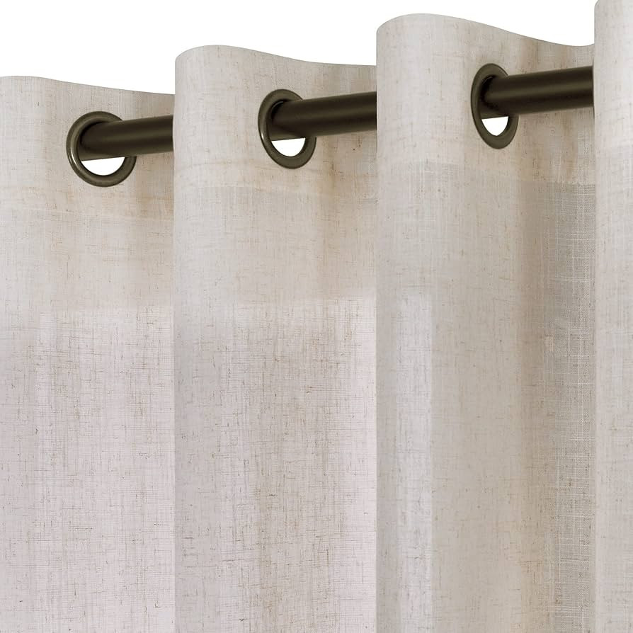 Beige Rustic Country Curtains for Living Room 84 Inches Long Flax Linen Bronze Grommet Tan Sand C... | Amazon (US)