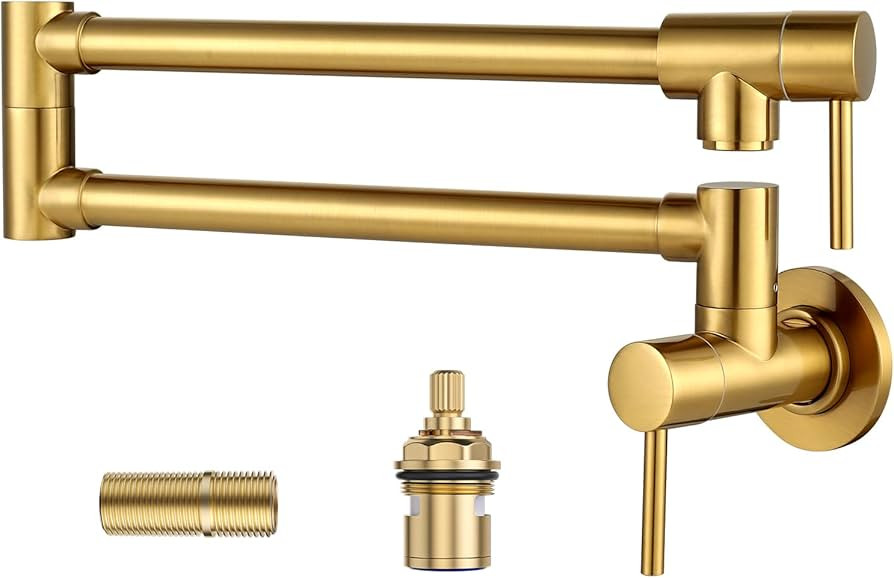 Pot Filler Faucet Solid Brass Made, ALEASHA Brushed Gold Kitchen Sink Pot Filler Faucets, Wall Mo... | Amazon (US)