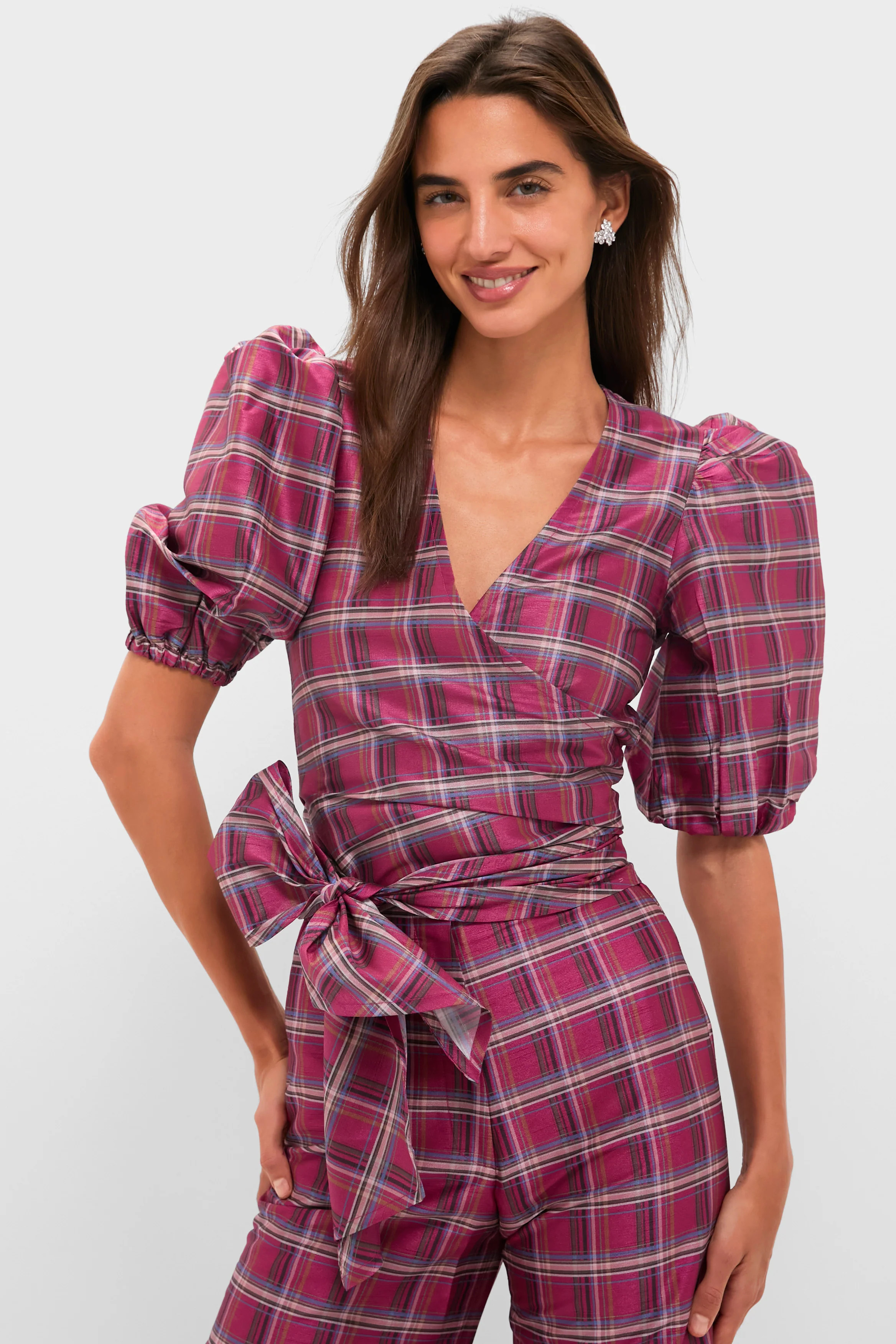 Berry Tartan Scarlett Wrap Top | Tuckernuck (US)
