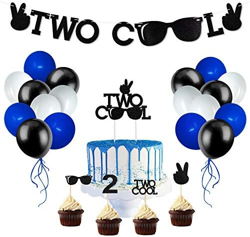 Two Cool Party Supplies Two Cool Sunglasses Banner Cake And Cupcake Toppers Latex Balloons for Li... | Amazon (US)