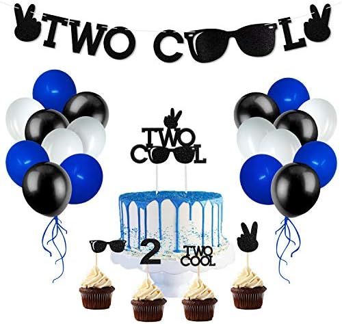 Two Cool Party Supplies Two Cool Sunglasses Banner Cake And Cupcake Toppers Latex Balloons for Li... | Amazon (US)