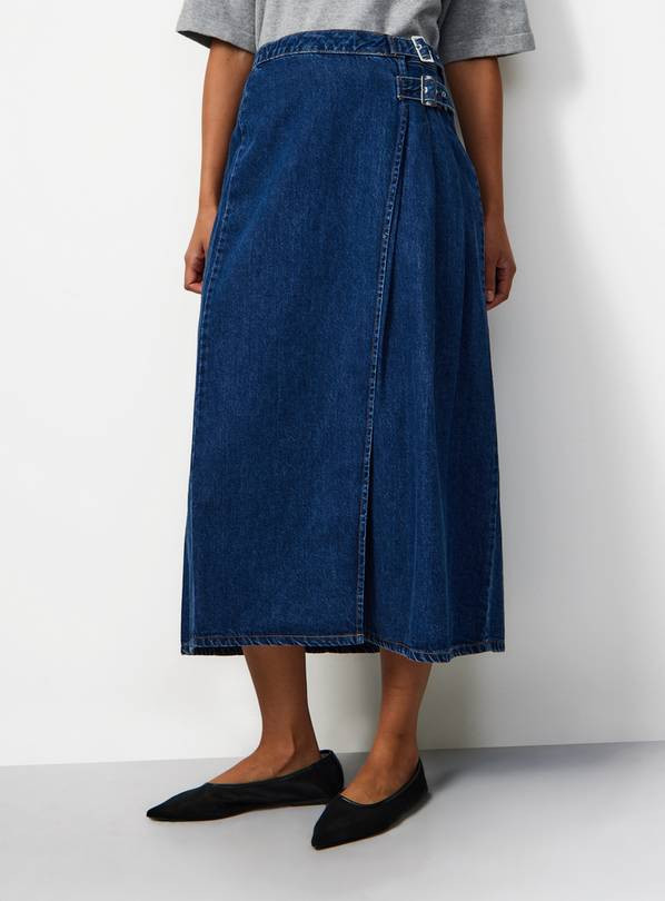 Buy Dark Denim Pleated Tab Detail Midi Kilt Skirt 8 | Skirts | Tu | Tu Clothing