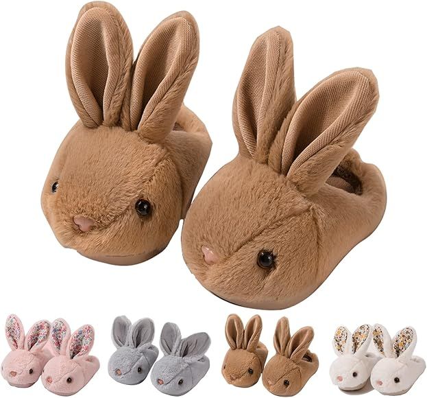 FZJBOR Cute Bunny Slippers For Kids,Winter Girls & Boys Fuzzy Rabbit Slippers Warm Soft Non-Skid ... | Amazon (US)