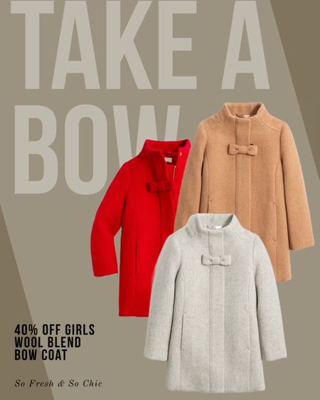 In my cart! All three colors are 40% off plus another 20-25% off $100+ with code YESPLEASE.
-
Girls fall coat - toddler girls wool cost - tween girls coat - girls fall fashion - girls bow coat - girls red coat - girls beige coat - girls grey coat - affordable fall coat girls - J Crew Factory sale

#LTKsalealert #LTKBacktoSchool #LTKkids