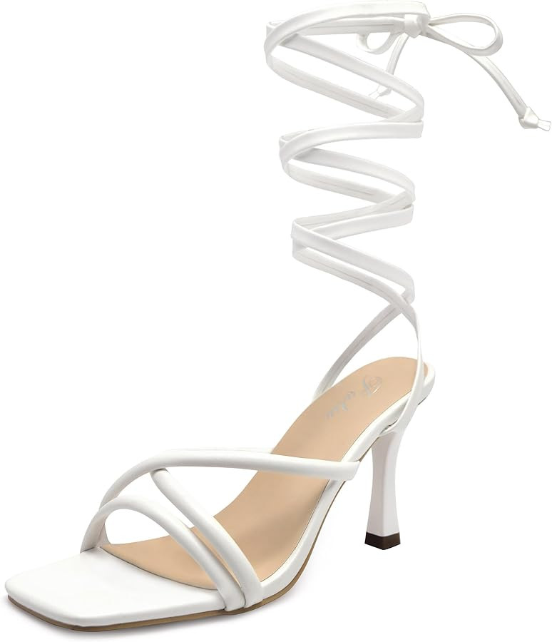 Putu Strappy Heels for Women Tie up Stiletto Heels Square Open Toe Sandals for Wedding,Party,Prom | Amazon (US)