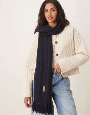 Polo Ralph Lauren bear logo rich wool scarf in navy | ASOS (Global)