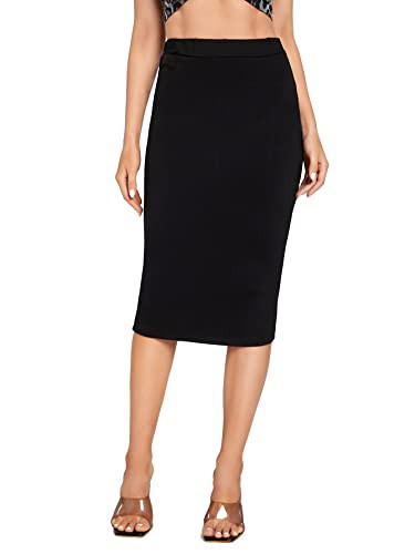 MakeMeChic Women's Solid Basic Below Knee Stretchy Pencil Skirt Black Midi L | Amazon (US)